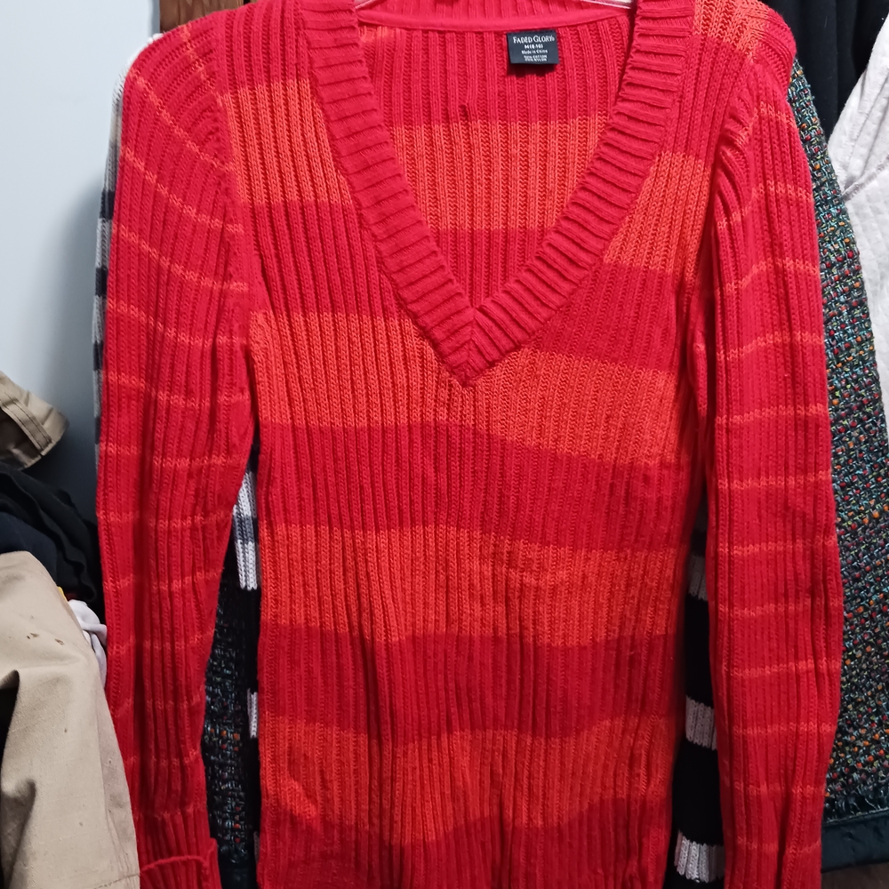 Faded Glory Red and Orange V-Neck Sweater